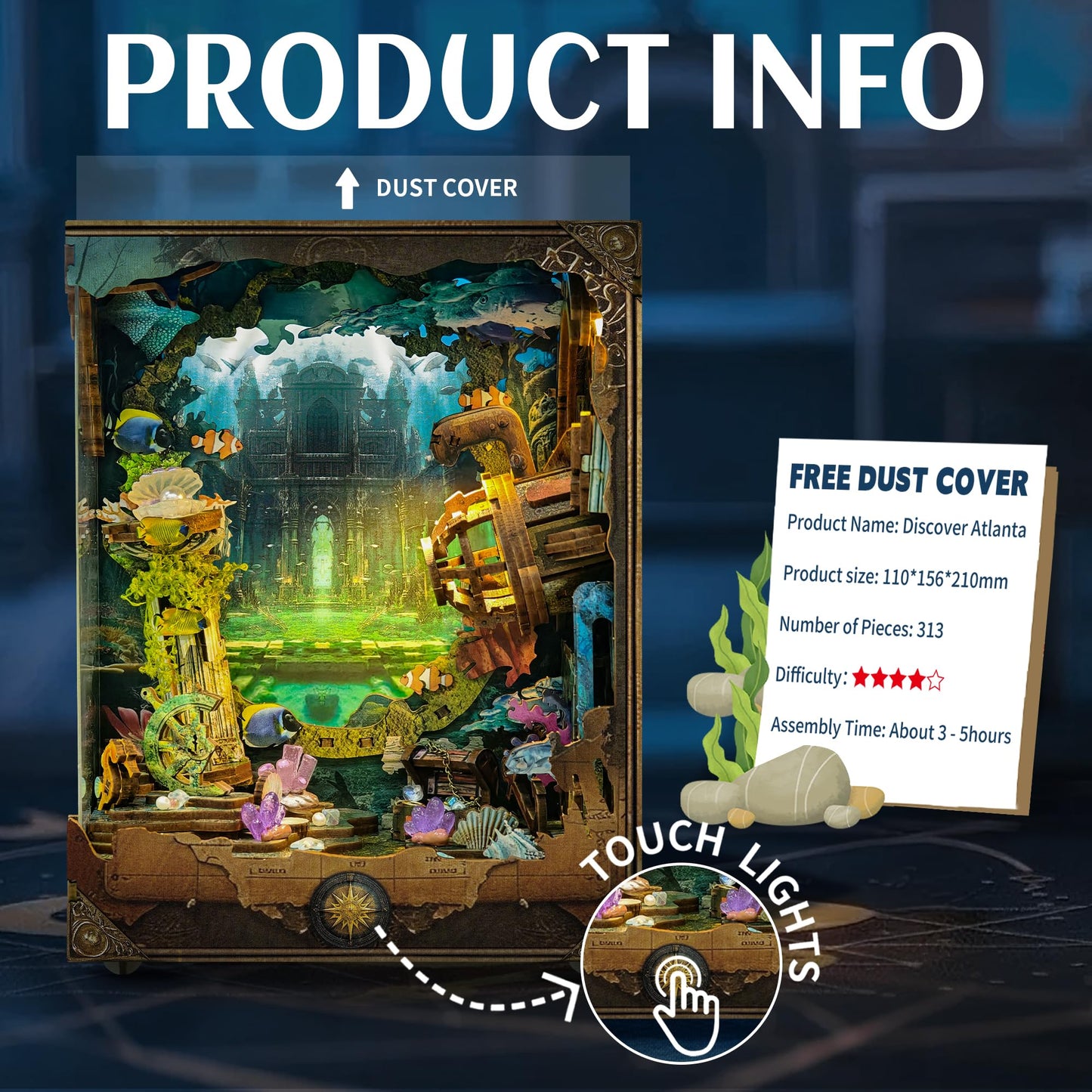STRUCWOOD DIY Book Nooks - Deep-Sea Submarine Adventure Miniature House Kit | Rotating Background, LED Lights, Touch Control, Self-Assembly Craft Model Kits for Gifting & Decor - Discover Atlanta