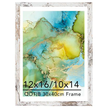 12x16 Frame Rustic White with 10x14 Mat, for 30 x 40cm Diamond Art Painting, Display Photo 10 x 14 with Mat or 12 x 16 without Mat, Wood 12 by 16 Picture Frame for Wall Hanging, Rustic White, 1 Pack