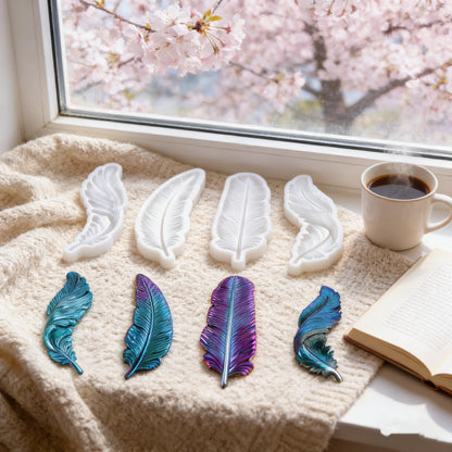 4-Piece 3D Feather Resin Molds Set, Decorative Wall Art Silicone Molds for Epoxy Casting, Home Decor Craft Making