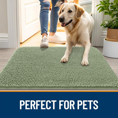 OLANLY Dog Door Mat - Absorbent Non-Slip Chenille Mat for Muddy Paws | 59x24 Inches, Sage Green