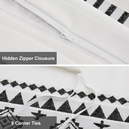 Oli Anderson Boho Duvet Cover Set Queen Size, Black and White Color Clash 3 PCS Microfiber Bedding Set, Durable and Super Soft Duvet Covers with Zipper and Ties, 90"*90"