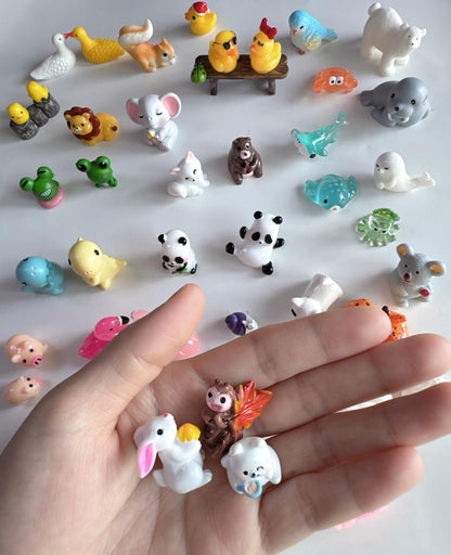 CasaTena Mini Resin Animals Figures Set 100 Pieces Mystery Blind Bag for Dollhouse Miniature Garden Decor - Slime Charm for Craft - Tiny Resin Animal