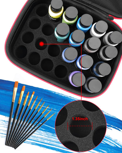 Acrylic Paint Storage Case for Bottles(2 fl oz), Craft Paint Storage Bottle Organizer, Art Supply Hard Box Organizer with Pocket for Brushes, Palette Board (Small - 24 Bottles 2 fl oz Acrylic Paint)