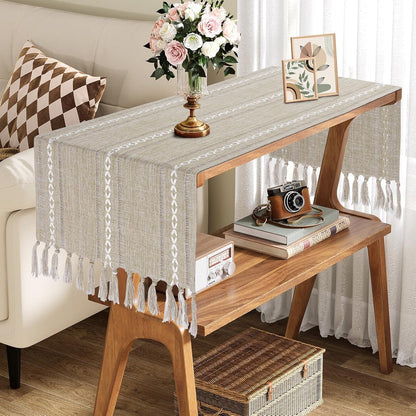 15.7 36 inches, (44'' Bedside Table Runner x Rustic Linen Small Coffee Table Cover Cloth, Nightstand Cover for Top