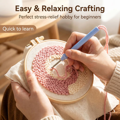 Avtytsda 6PCS Punch Needle Coaster Kit,Easy Punch Needle DIY Embroidery Set with Tools, Yarns, Hoop, Instructions Easy for Beginners, Kids, Adults, Handmade Gift and Decoration (Pink)