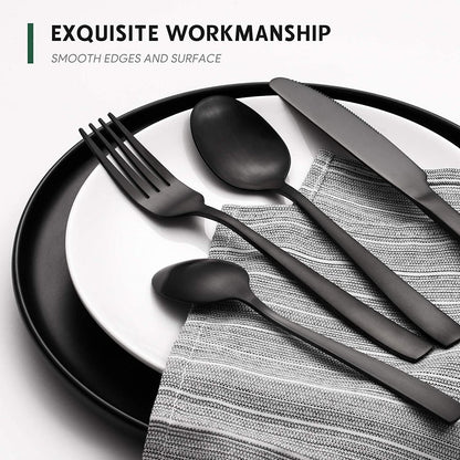 Hiware 48-Piece Matte Black Silverware Set, Stainless Steel Cutlery Set for 8 with Steak Knives