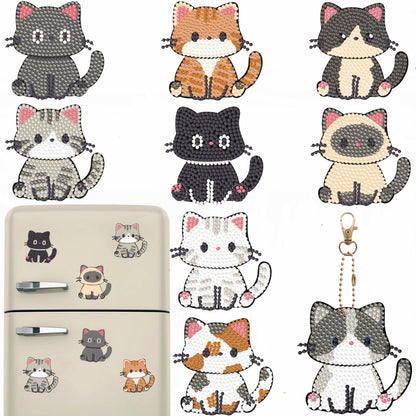 Bulerrylulu 9 Pcs Diamond Painting Magnets Kits Cat Fridge Magnet Stickers Diamond Art Painting Keychains Gem Painting kit for Beginners Adults DIY Art Craft Gifts Home Decors (cat)