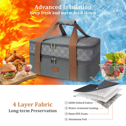 Vuudh Expandable Casserole Carrier Bag - Double Decker Food Bag, Insulated Casserole Carrier for Hot or Cold Food, Lasagna Holder Tote for Picnics,Beaches,Traveling or Gifts