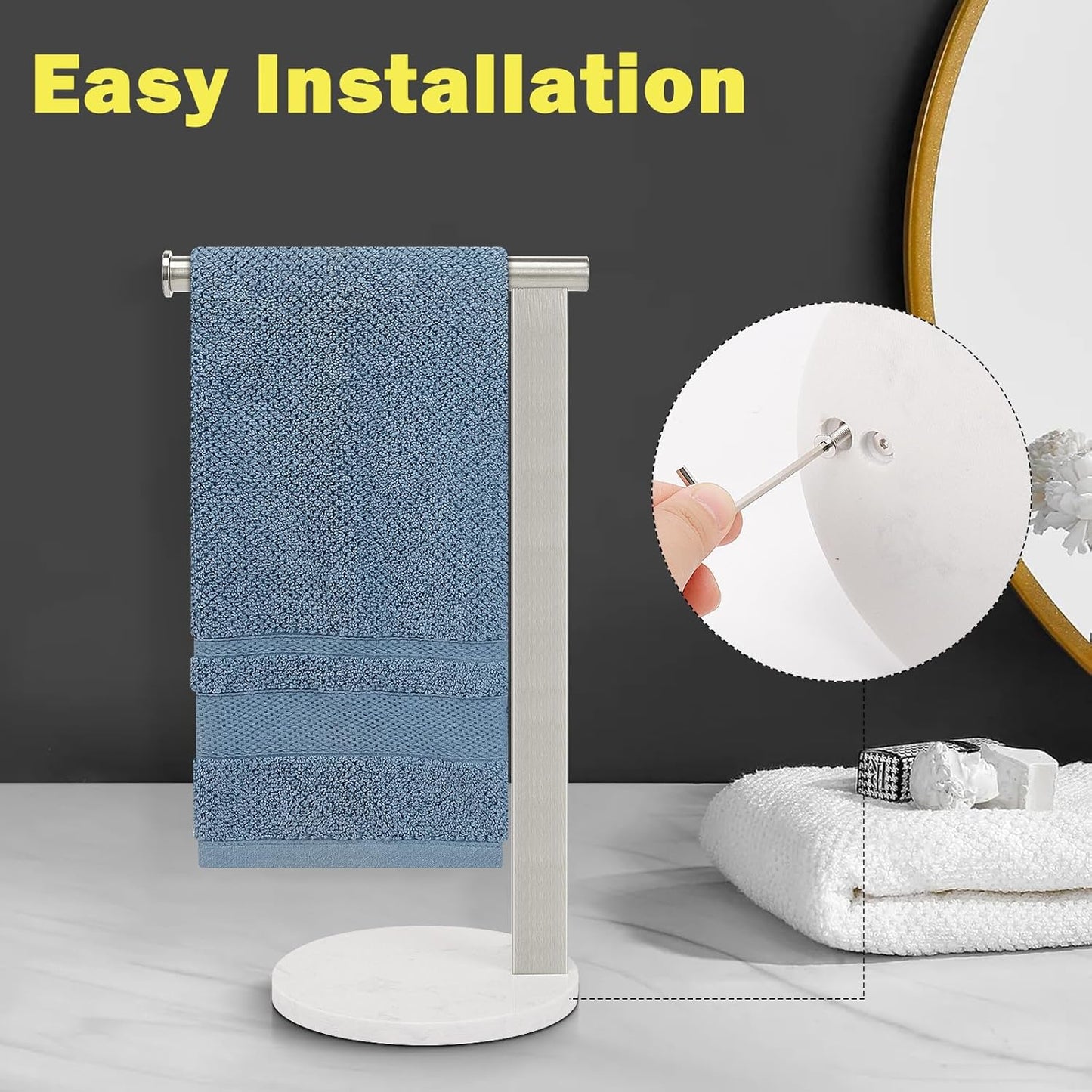 SUS304 Stainless Steel L-Shaped Hand Towel Holder, Thickened Base Bathroom Towel Rack for Countertop Vanity, Brush