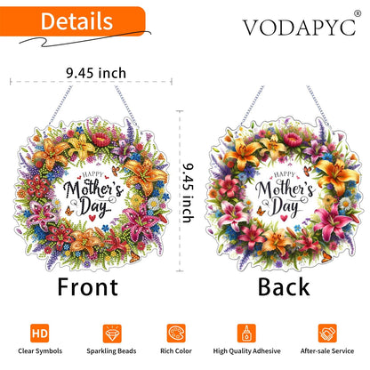 VODAPYC Mother's Day Diamond Art Hanging Kits for Adults, Acrylic DIY Double Sided Special Shaped Flower Diamonds Art Windows Pendant Ornament(Mother's Day Wreath)