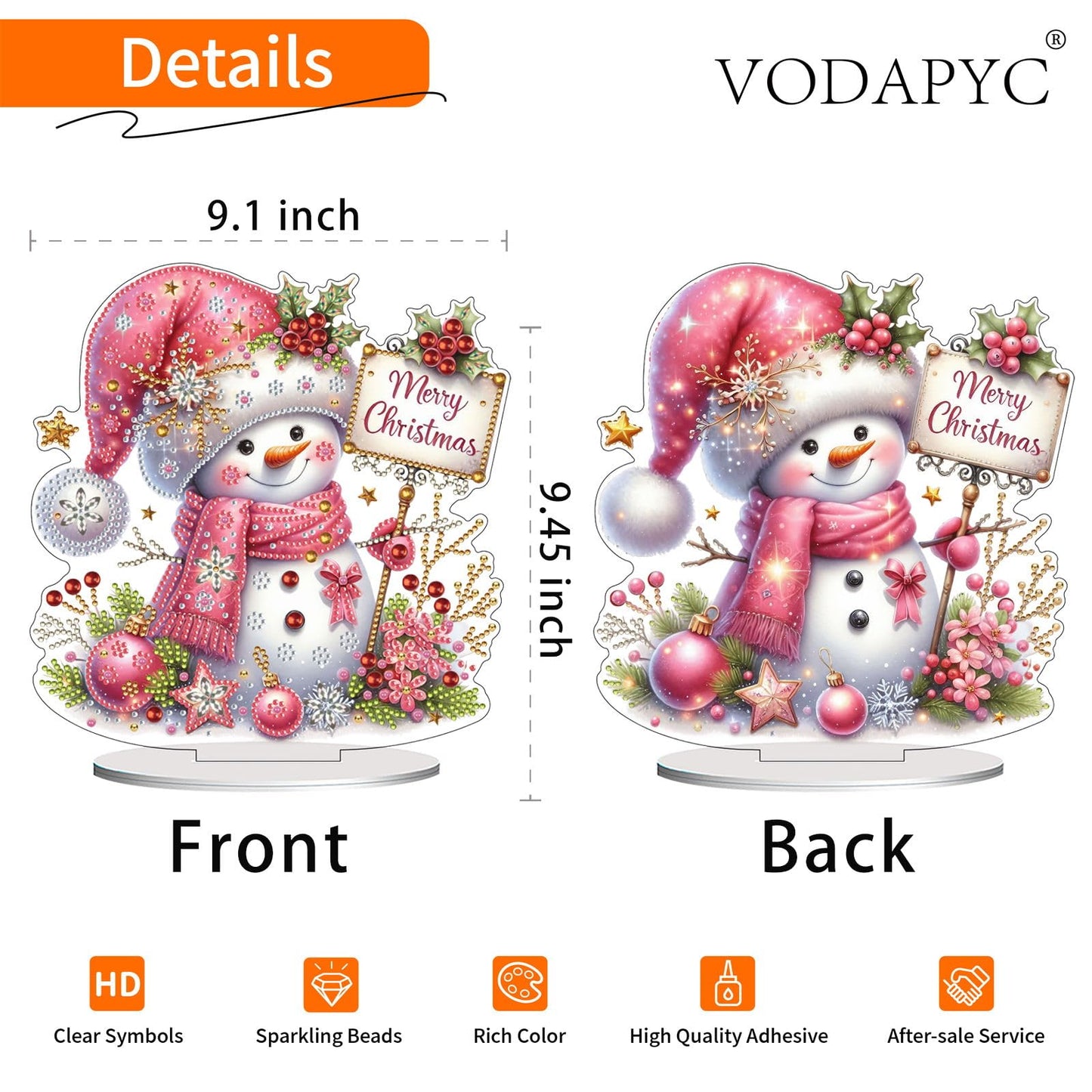 VODAPYC Christmas Diamond Art Tabletop Painting Kits, DIY Stand Up Double Sided Special Shaped Diamond Painting Desktop Ornament(Snowman-01)