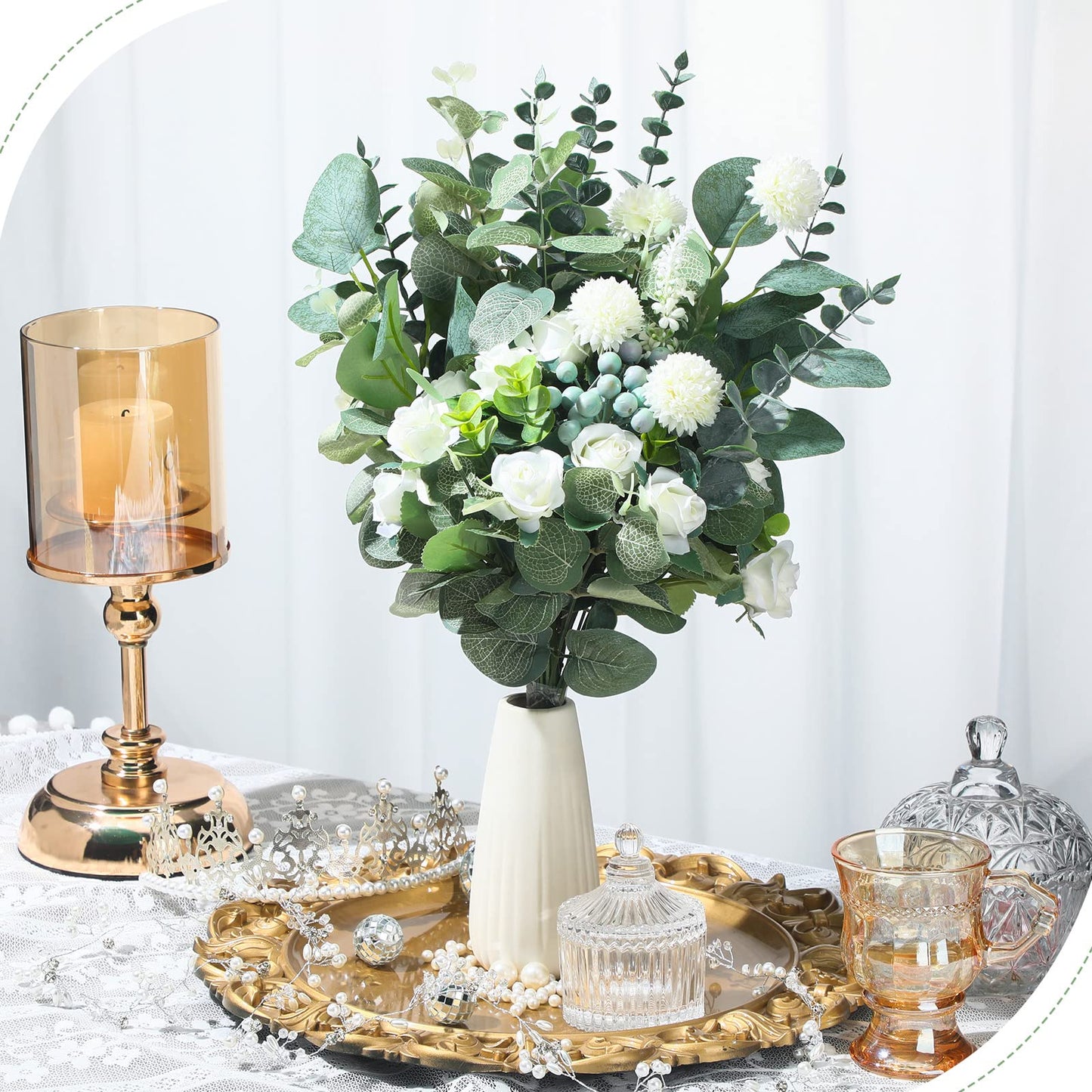 Giegxin 90 Pcs 3 Kinds Mixed Artificial Eucalyptus Leaves Stems Bulk Silver Dollar Leaves Picks Dried Eucalyptus Bundle Faux Spray for Wedding Vase Bouquet Floral Arrangement (Green)