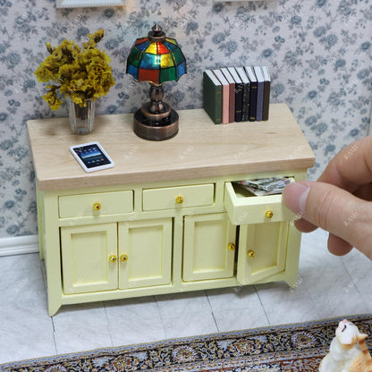 iLAND Dollhouse Furniture Miniature Cabinet for 1:12 Scale Accessories Wooden Dollhouse Kitchen Furniture Mini House Modern Décor Storage Cabinet with Drawers Classic Cupboard for Living Room Bedroom
