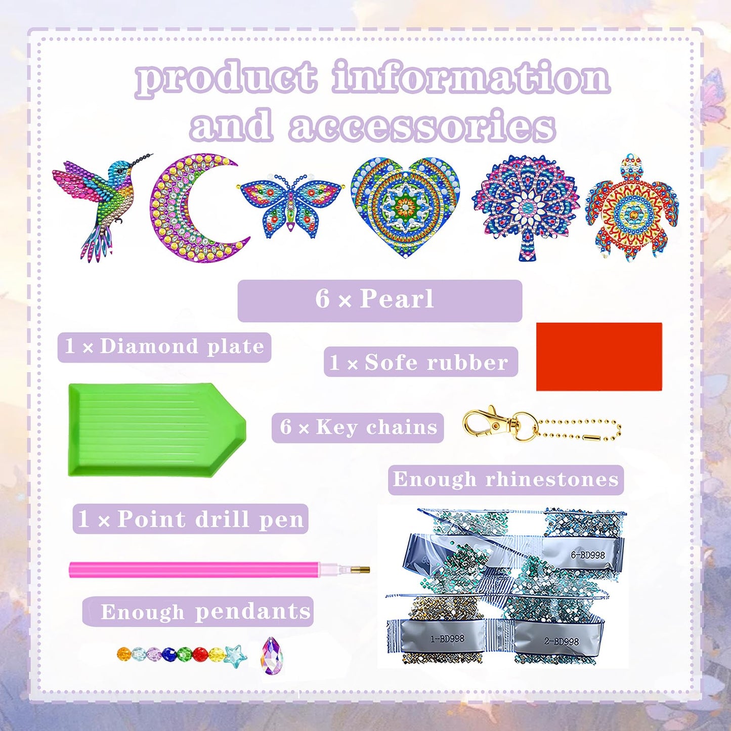6 PCS Diamond Art Suncatchers Mandala Diamond Art Kits for Adults Kids Double Sided Hummingbird Diamond Painting Wind Chime Christmas Hanging Ornaments Birthday Gifts for Teen Women Mother Gifts