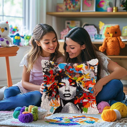 Graffiti Abstract African Woman DIY Latch Hook Pillow Kits for Adults Printed Pillowcase Crochet Yarns Hooking Handmade Pillow Cover Cushion for Home Sofa Decoration 17x17inch(1)