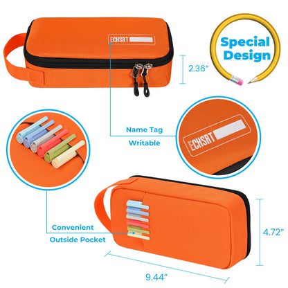 ECHSRT Big Pencil Case, Aesthetic Portable Zipper Pencil Bag with Hidden Pocket, Special Pouch for Men Women Adults, Stationery Organizer Pen Cases for Office Travel, Orange