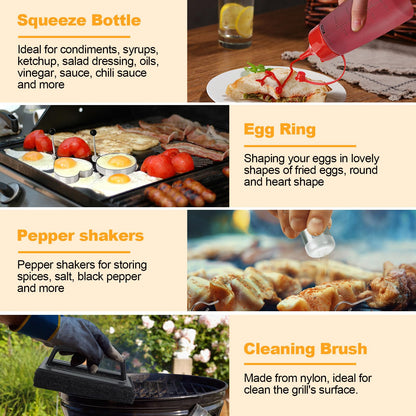 Terlulu Griddle Accessories Kit, 28 PCS Flat Top Grill Accessories for Blackstone and Camp Chef, Metal Spatula Set with Burger Press, Melting Dome, Tongs, Scraper, Carry Bag for Outdoor Grilling BBQ