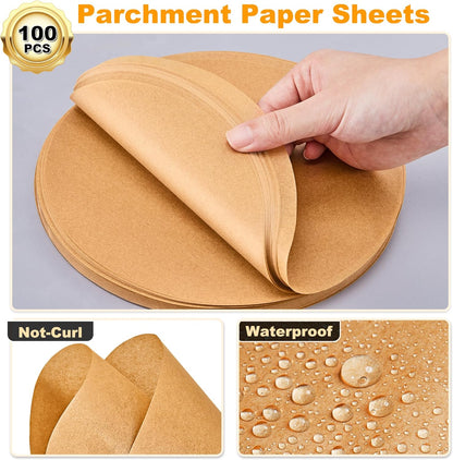 SMARTAKE Unbleached Parchment Paper Baking Sheets - 100 Pcs Round, 4 Inches, Non-Stick for Baking & Grilling
