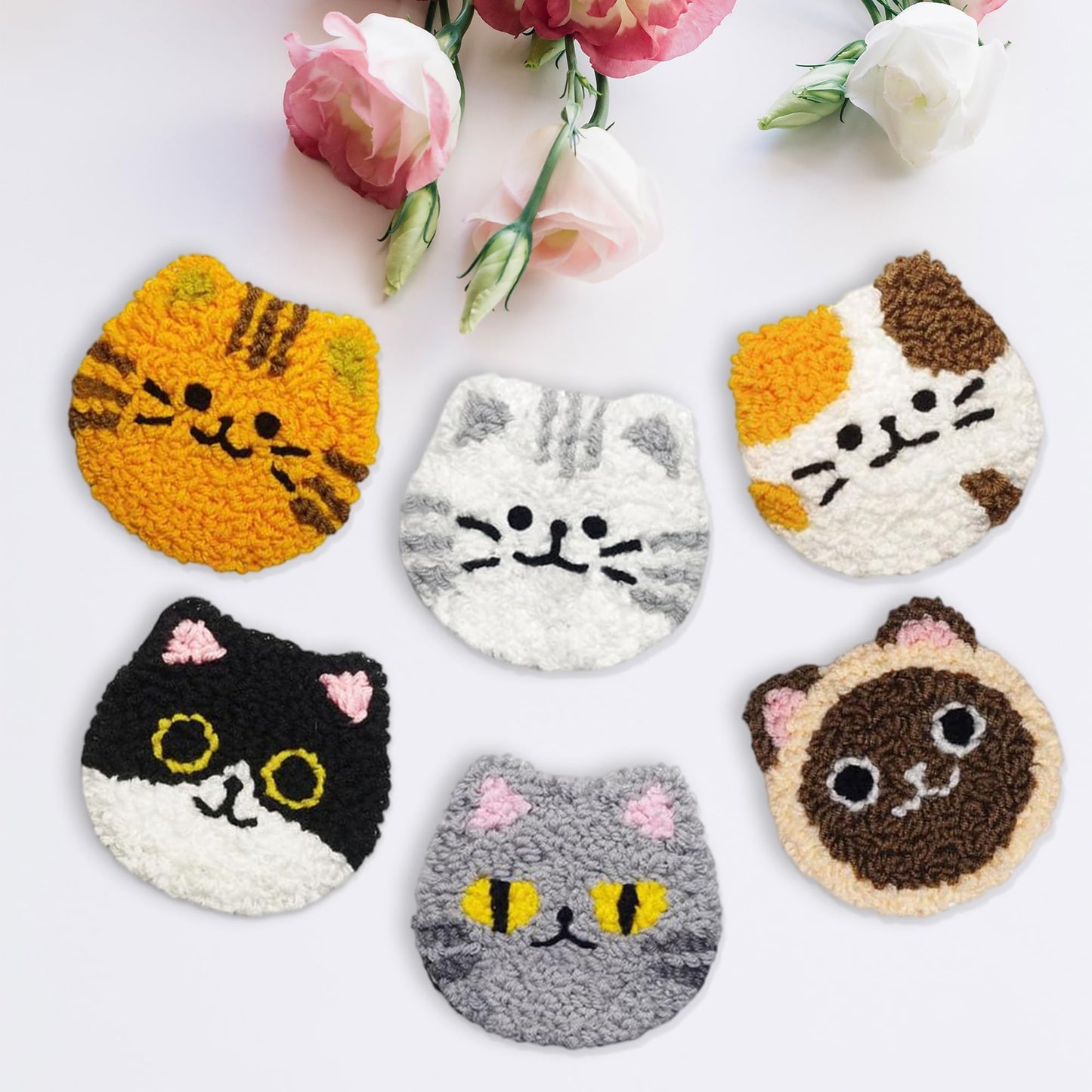 yesJRL Punch Needle Coasters Kit, Set of 6 Starter Needle Embroidery DIY Set for Beginners Adults, Easy Coasters Kit with Adhesive Felt, Yarns, Embroidery Hoop (Red Christmas)