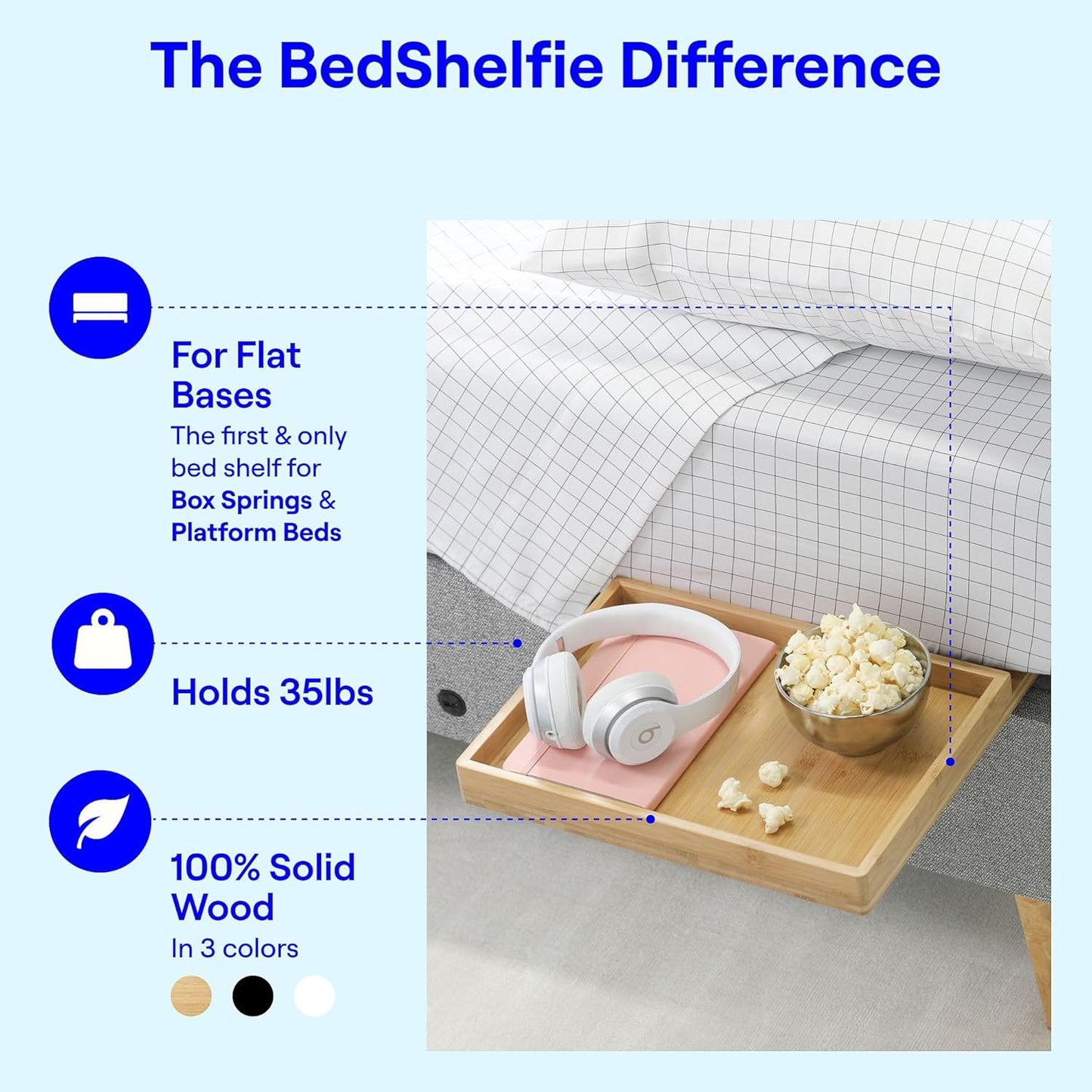 BedShelfie Bedside Shelf for Bunk Bed & Top Bunk, Floating Nightstand Tray for College Dorm Room