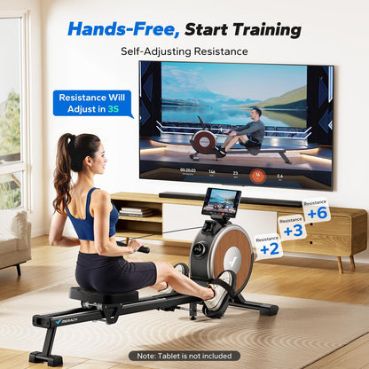 MERACH Self-Powered Rowing Machines for Home, Electromagnetic Resistance 2.0 Rowing Machine, Smart Adjust Resistance and Self-Develop APP, Upgrade LED Electronic Monitor and Comfortable Seat Cushion
