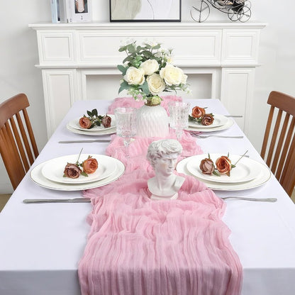 6 Pack Light Pink Cheesecloth Table Runner 10FT Boho Gauze Fabric Table Runner 35 x 120 Inch Spring Rustic Sheer Runner for Wedding Birthday Baby Shower Table Decoration