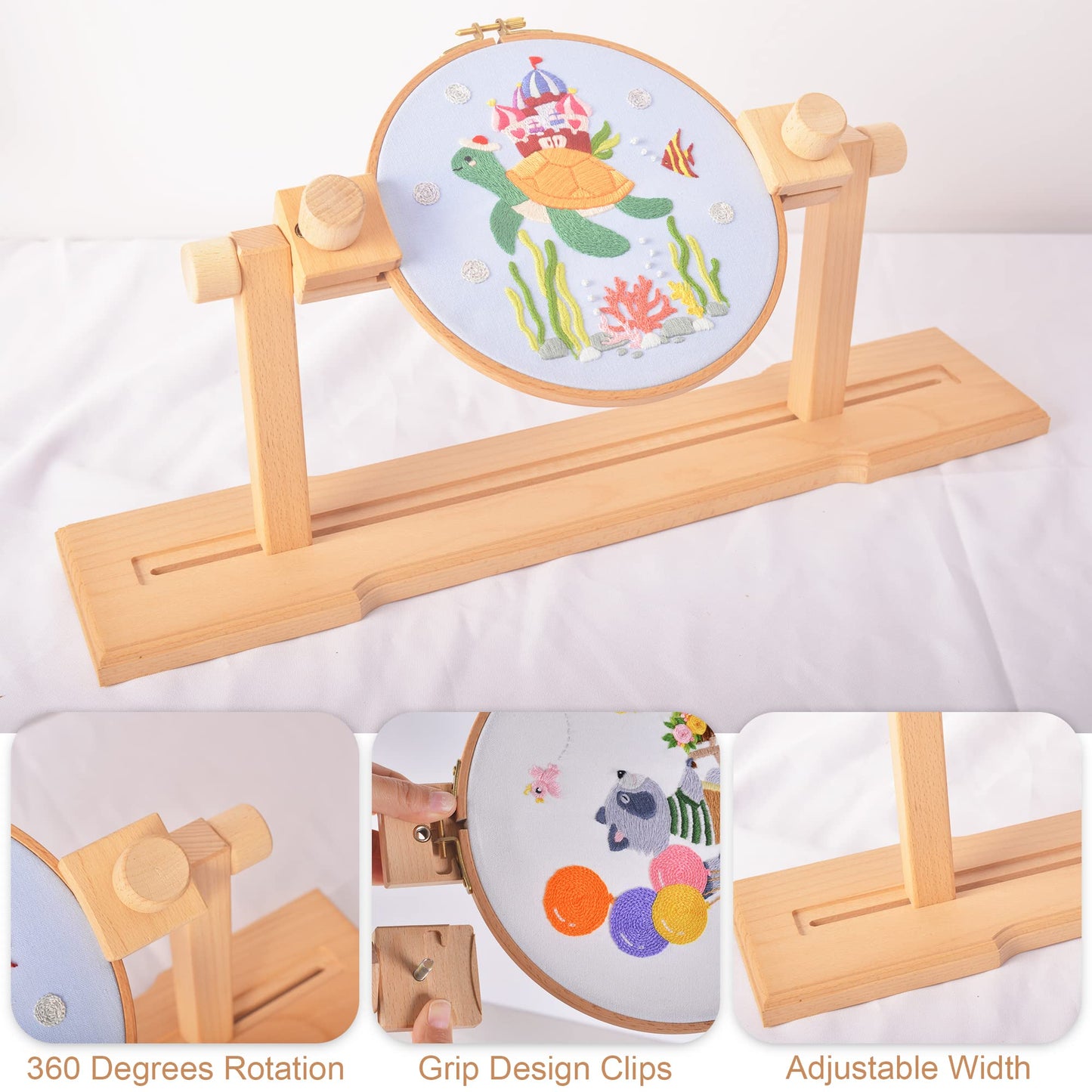 Adjustable Embroidery Hoop Stand, guofa Wooden Cross Stitch Stand Holder for DIY Craft Sewing, Easy Operation Lifesaver Embroidery Supplies