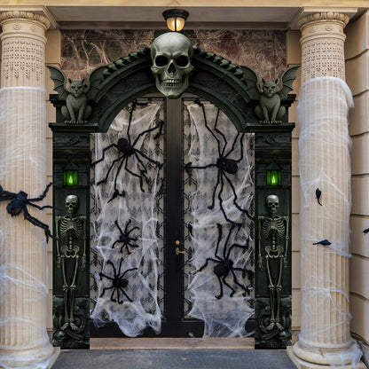Peryiter 3 Pcs Halloween Cemetery Archway Halloween Skull Cemetery Hanging Banners Gothic Outdoor Banners Sign Banner Spooky Pillar Sign Decorations for Outdoor Party Supplies