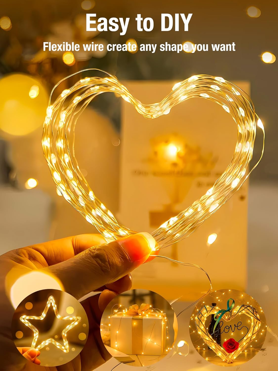 4 Pack 16FT 50LED 8 Dimmable, btfarm Fairy Lights Battery Operated with Timer, Twinkle String Lights Battery Powered