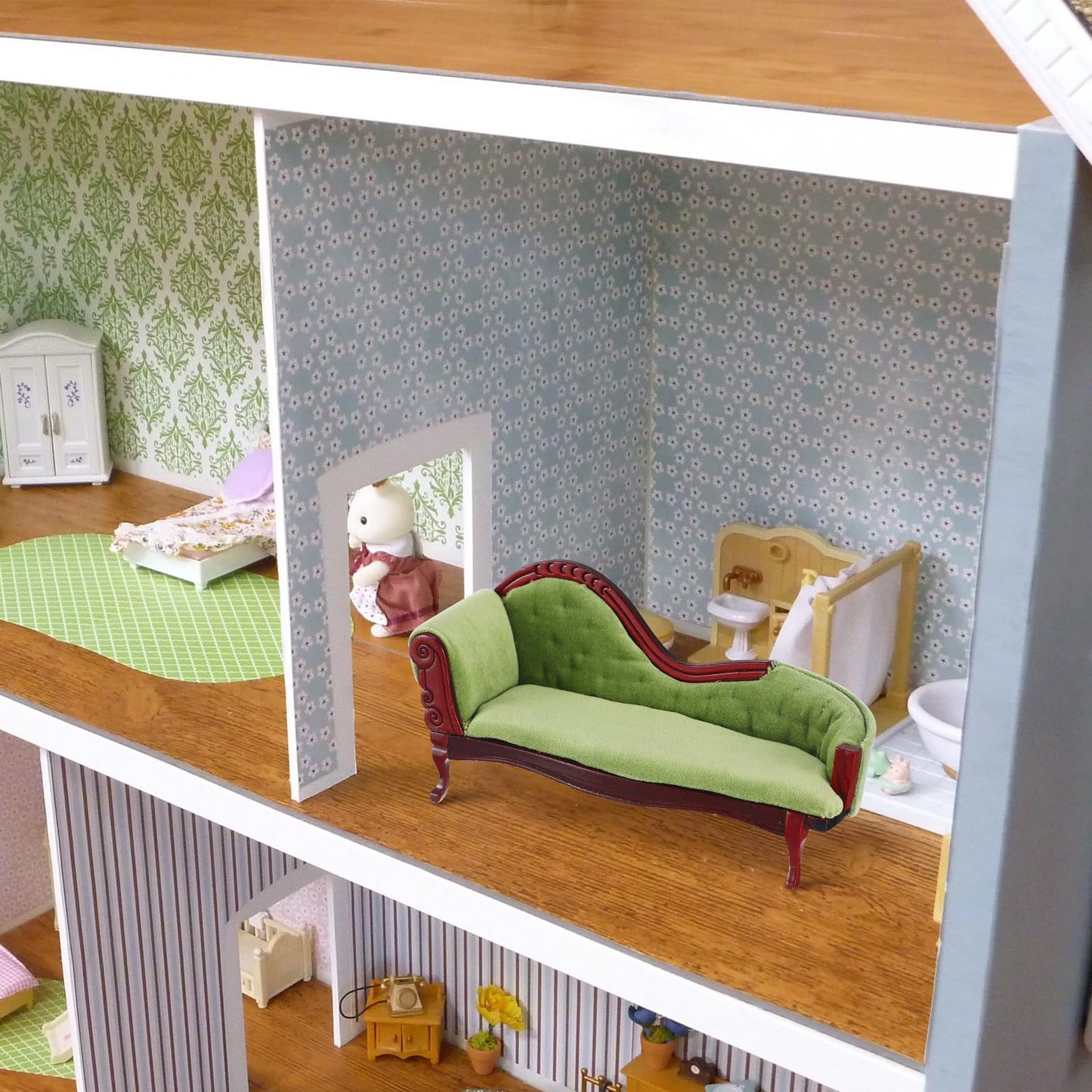 ABOOFAN 1:12 Scale Dollhouse Furniture, Victorian Miniature Couch with Carved Wood Frame, Miniature Sofa for Dollhouse Living Room Display