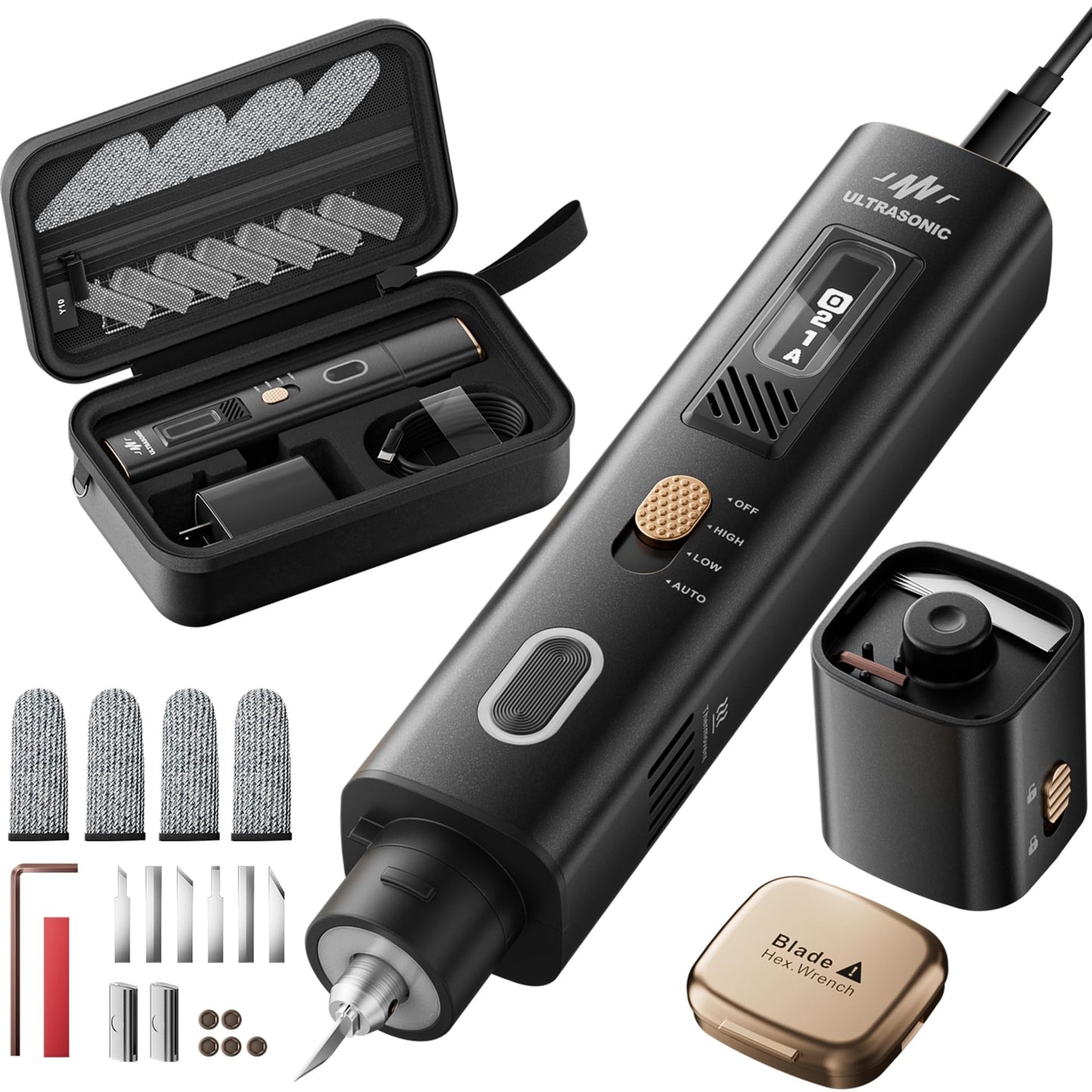 40KHz Ultrasonic Cutter Knife Pro, Handheld Craft Cutting Tool for 3D Prints,PVC,Leather,Plastic,Resin | Includes 50 Replacement Blades & Display Case | Multifunctional Sonic Knife for DIY,Modeling