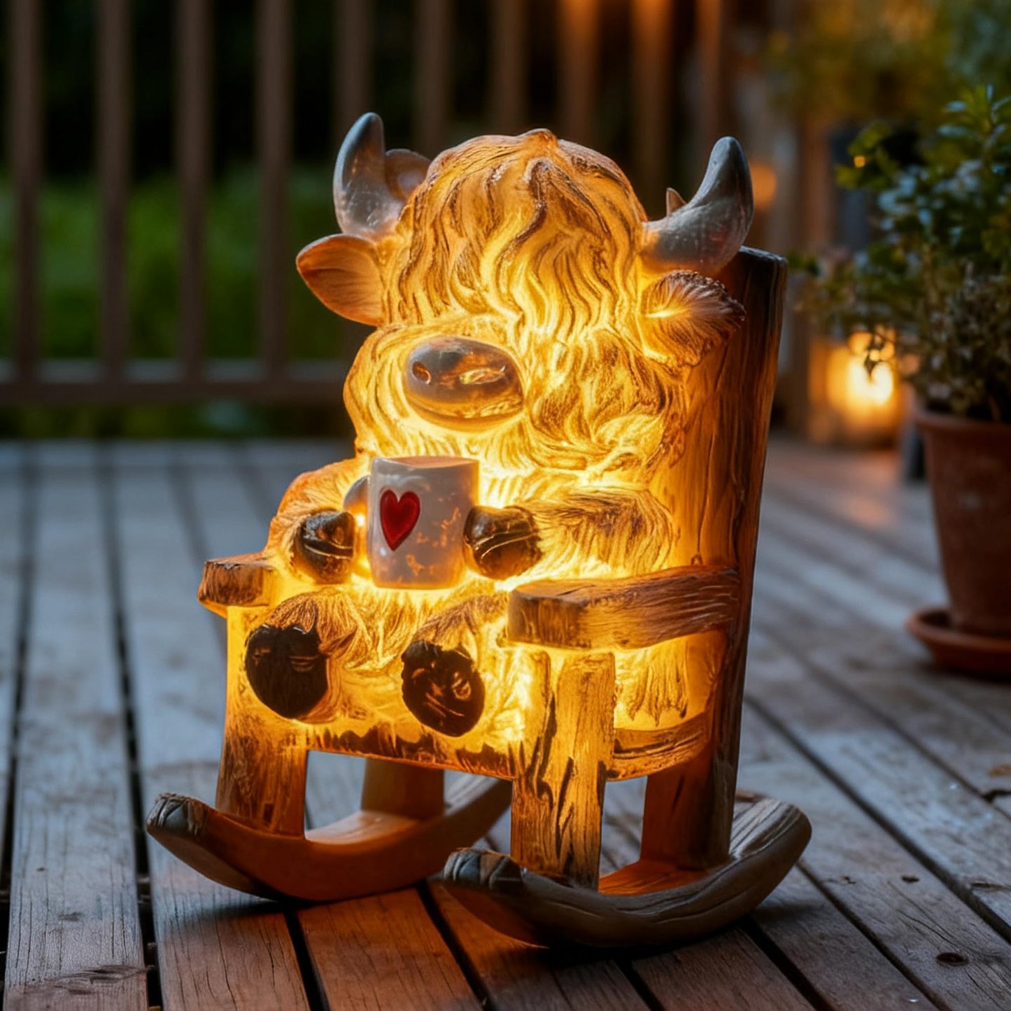 LIULO TOOL Solar Powered Miniature Highland Cow Decor, Fairy Garden Accessories, Outdoor Lights Solar Figures for Outdoor Garden Yard, Gift for Mom Grandma