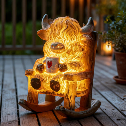 LIULO TOOL Solar Powered Miniature Highland Cow Decor, Fairy Garden Accessories, Outdoor Lights Solar Figures for Outdoor Garden Yard, Gift for Mom Grandma