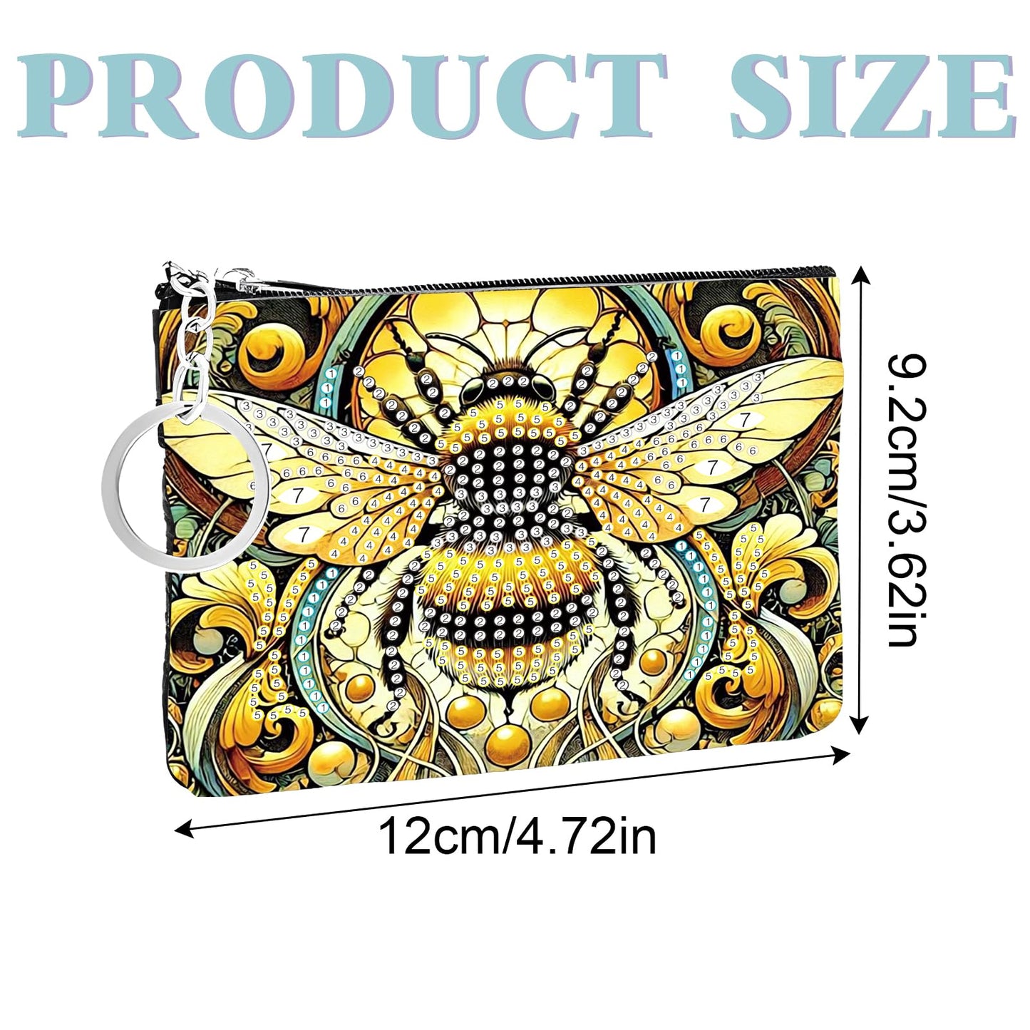 JZHYOAN Diamond Painting Small Coin Purse for Women DIY Coin Pouch Coin Purse with Zipper and Keyring Diamond Art Purses and Wallets Handbags Wallet Keychain for Cards Keys Bee