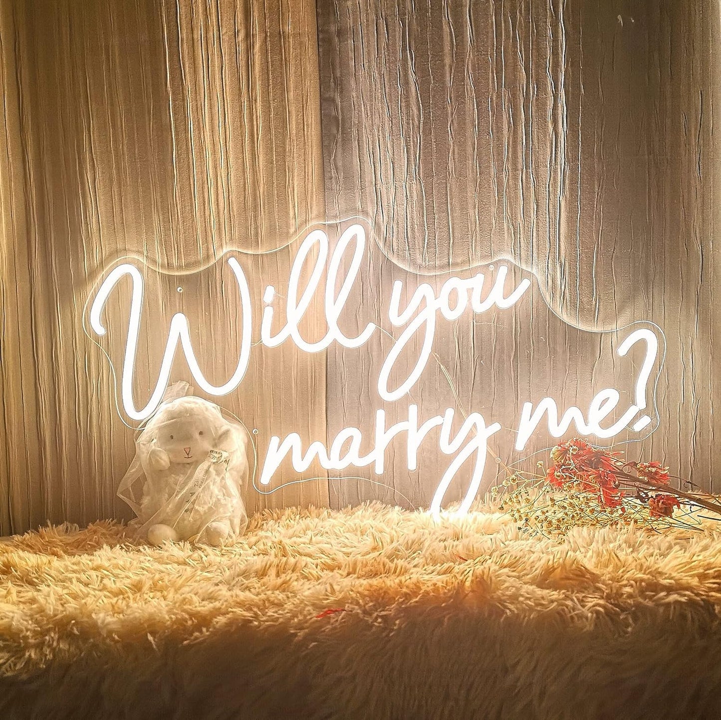 Will You Marry Me Neon Sign 25.2"×15" Warm White with Lights for Proposal Wedding Decorations Marry Me Sign for Engagement Romantic Neon Sign Wall Art for Wife (25 x 15)
