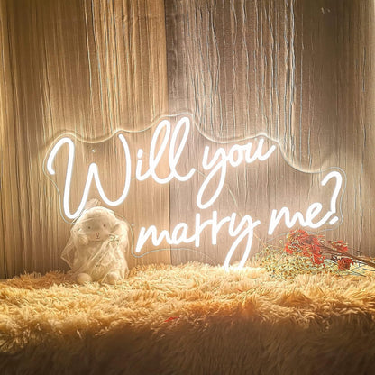 Will You Marry Me Neon Sign 25.2"×15" Warm White with Lights for Proposal Wedding Decorations Marry Me Sign for Engagement Romantic Neon Sign Wall Art for Wife (25 x 15)