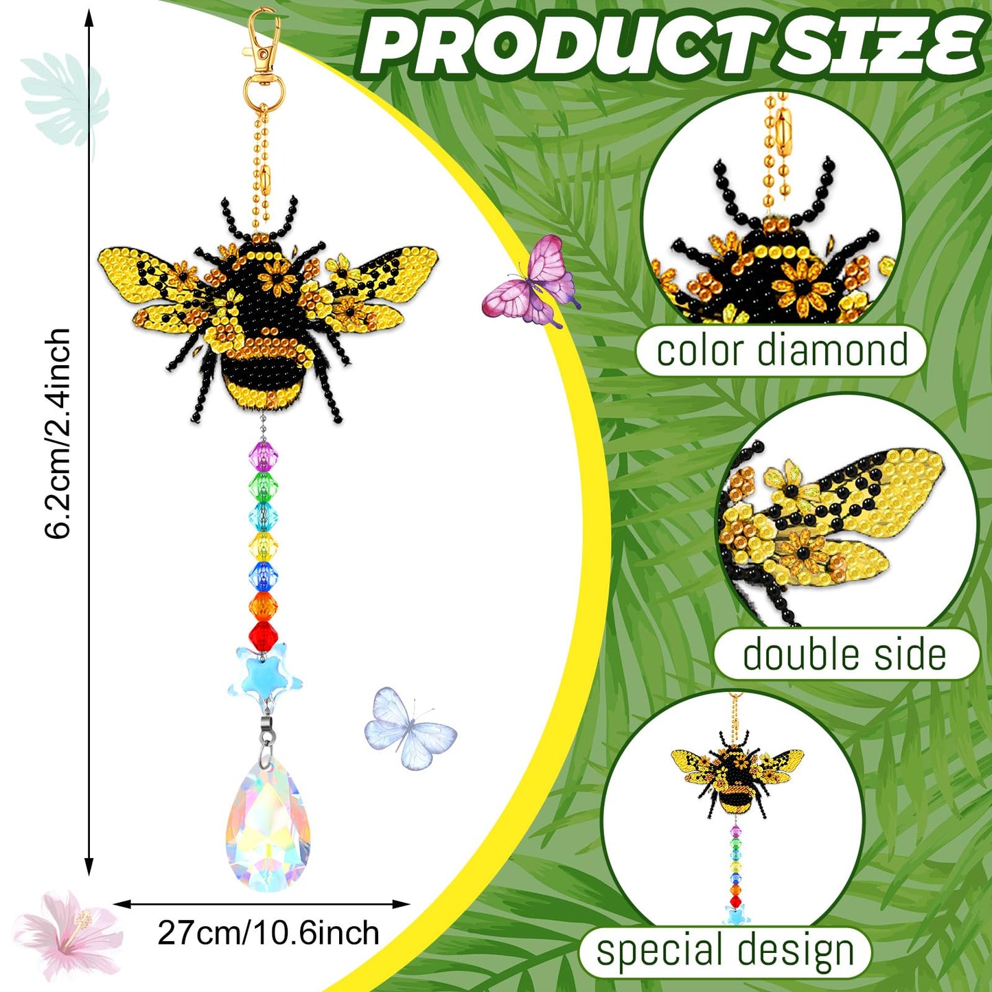 Tradder 6 Pcs Butterfly Diamond Art Wind Chimes for Summer Tree Decoration Diamond Art Kit with Crystal Pendant Make Your Own Keychains 5d DIY Home Garden Hanging Ornament