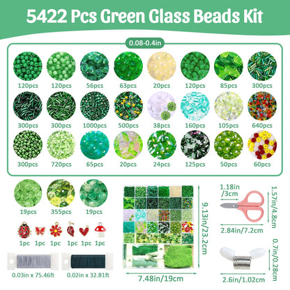 5422PCS Forever Plant Bead Kit, Green Glass Beads for Beaded Plants & Succulent DIY Crafts, Sun Catcher Home Decor Kit with Leaf Flower Beads, Moss, Floral Wire,Bead Stop Clamp (no pot & foam block)