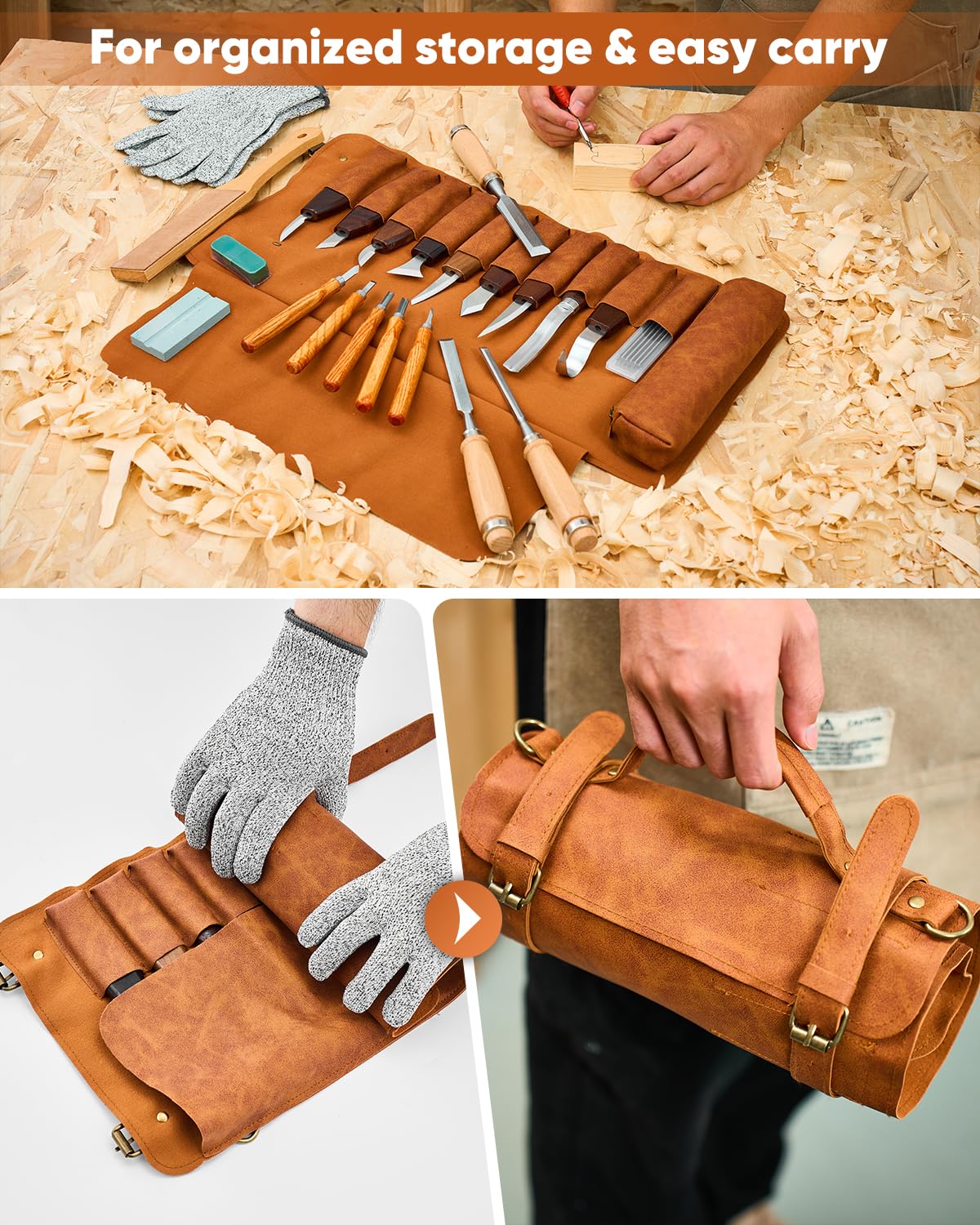 SakerNeo Deluxe Wood Carving Kit whittling kit, 25 Piece Wood Carving Tools with Thick Leather Storage Bag,wood carving set-Ideal Woodworking Tools and Hobbies for Beginners Enthusiasts Gift DIY