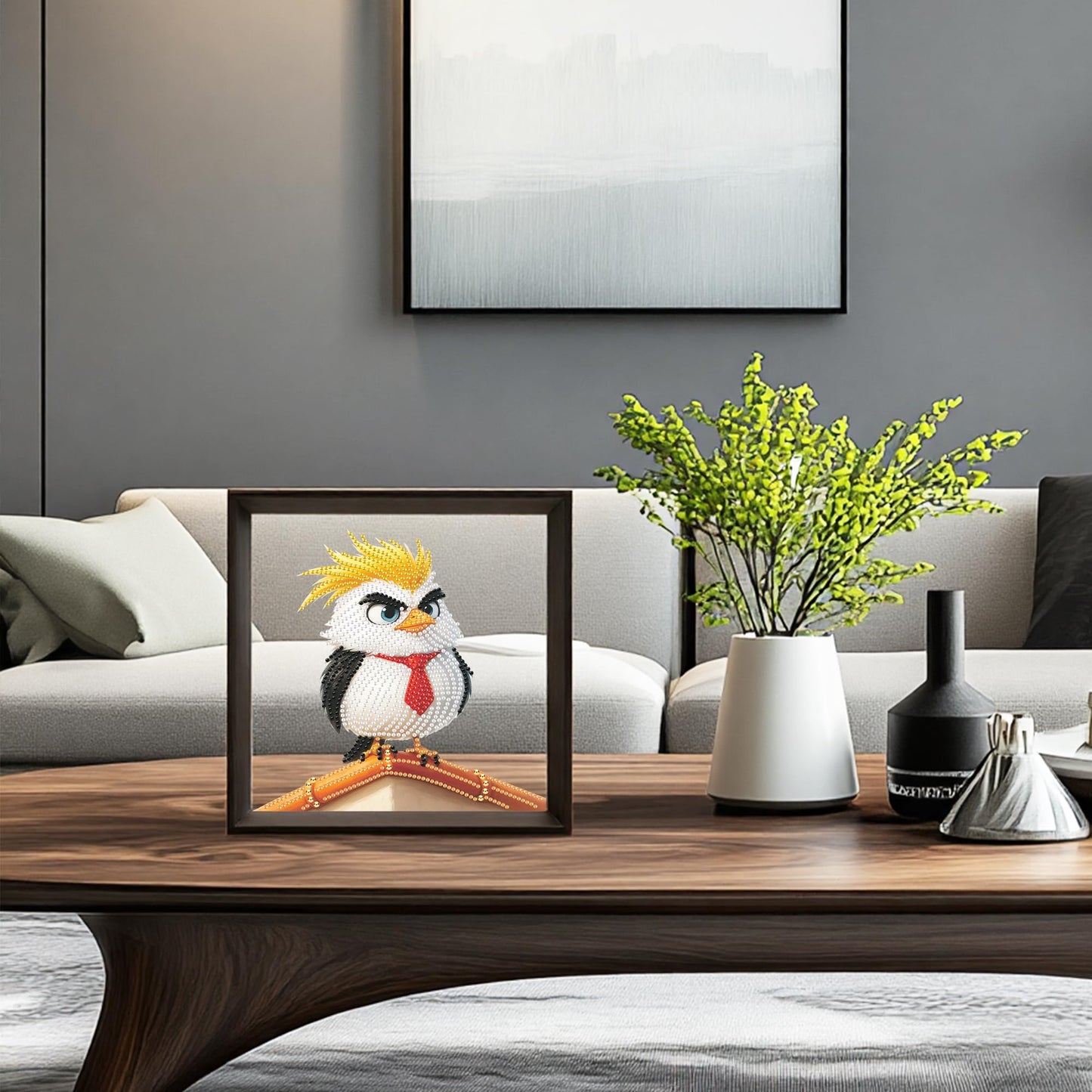 Eiflow Tabletop Diamond Art with Black Wood Frame, Desktop Diamonds Painting Kit for Adults Bird, DIY Acrylic Gem Art Painting on Stand Board Kit