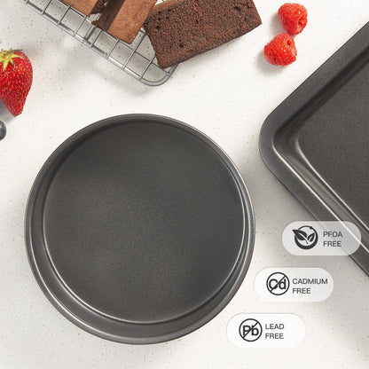 HONGBAKE 6 Inch Round Cake Pan Set for Baking with Healthy Parchment Paper, Nonstick Deeper Circle Cake Pans with Wider Grips, 3 Pieces Premium Layer Cake Tin, Cheesecake Mold, Huty Duty - Grey