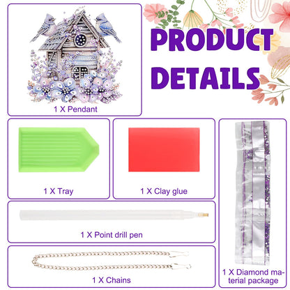 DOMROM Bird House Diamond Art Hanging Kits for Adults, Special Shaped Diamond Painting, Crystal Art Suncatchers Ornament, Rhinestone Decor for Home Garden Window Wall Decor