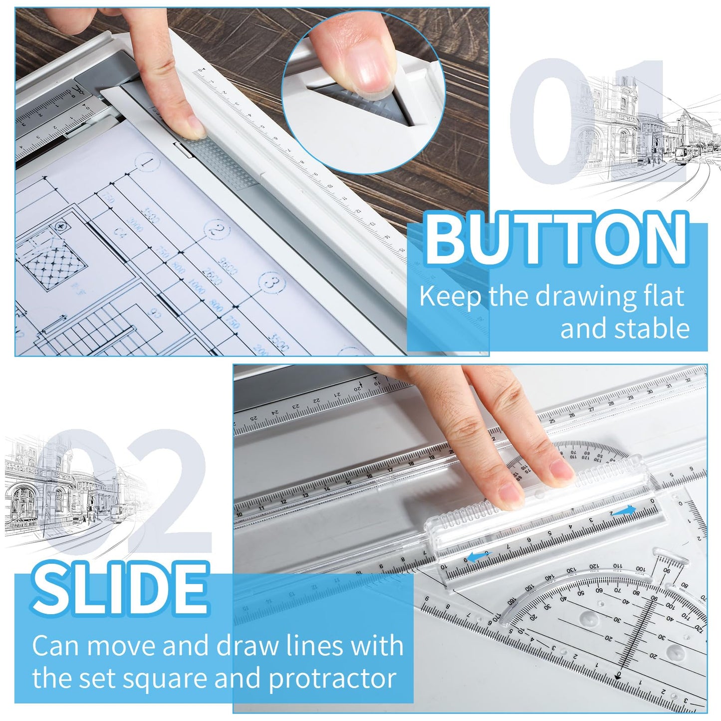 Zonon A4 Portable Drawing Board, Multi-Function Metric Drafting Table Drafting Board with Clear Rule Parallel Motion and Angle Adjustable Measuring System