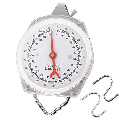 Eyes.sys 440lb/200kg. Big Game Scale，Large Capacity Hanging Spring Dial Weight Scale with 2 S-Hooks for Kitchen Fishing (Easy to Read Dial)
