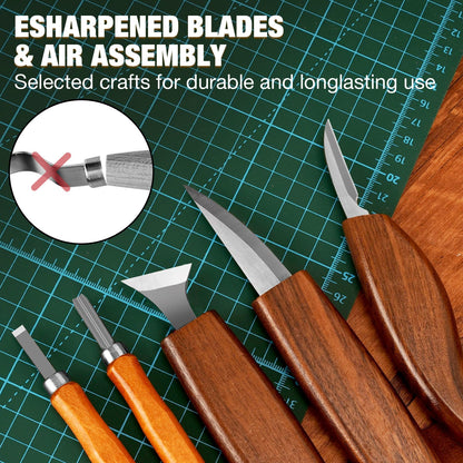 Wood Carving Kit, 24Pcs Wood Carving Tools with Storage Bag, Wood Whittling Knife Kit with 4pcs Templates & 6pcs Basswood Blocks for DIY Beginners
