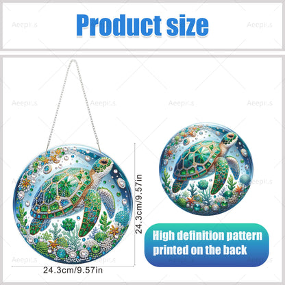 Aeepics Hanging Diamond Art Kit for Adult, DIY Diamonds Painting Pendant Ornament Kit, Acrylic Diamond Art Painting Board Kit (Turtle)