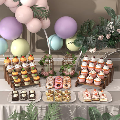 2 Set Wooden Tiered Risers Display Stands for Vendor Events,Stackable Wood Cupcake Display Stand,Farmhouse Decor Wood Dessert Table Display Set,Vendor Booth Display Items,Food Display Risers for Party