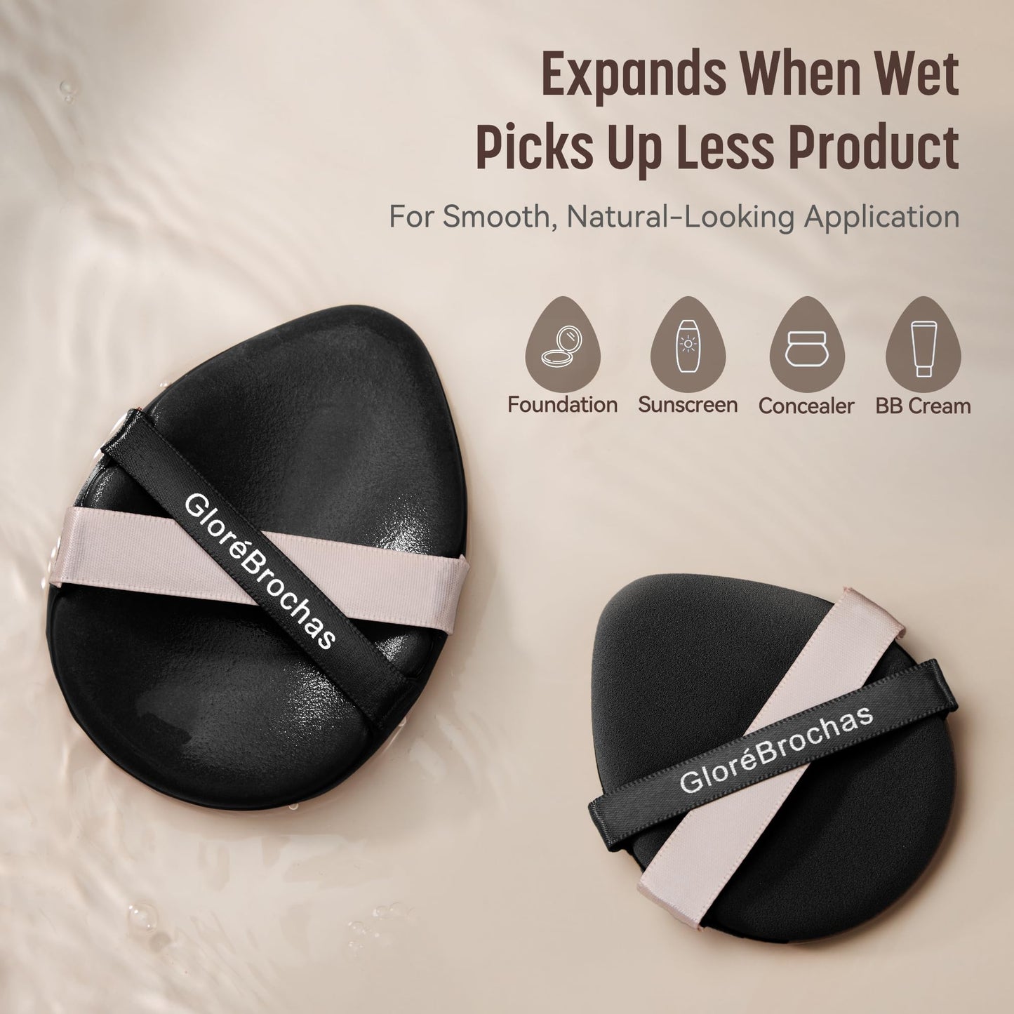 Makeup Sponge Set, GloréBrochas 4PCS Micro Porous Foundation Sponge, Latex-Free PU Makeup Puff, Low Absorption 3.2 Inch Soft Dual-Sided Foundation Puff, Individually Wrapped