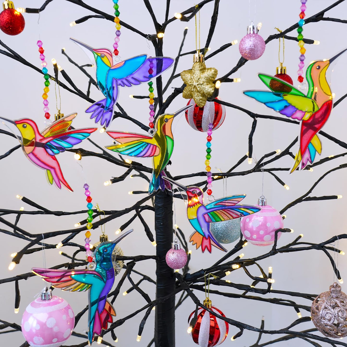 Winlyn 24 Sets Hummingbird Suncatcher Decorations DIY Window Paint Art Craft Kits Rainbow Bird Painting Kit for Kids Classroom Activities Birthday Spring Summer Camping Party Art Project