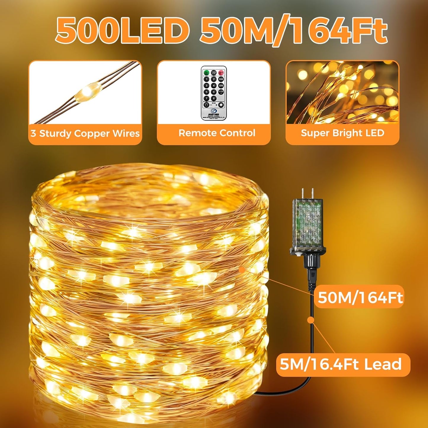 165FT 500 8 btfarm Fairy Lights Plug in with Remote, LED Outdoor Twinkle Lights Waterproof with Timer, Modes Indoor